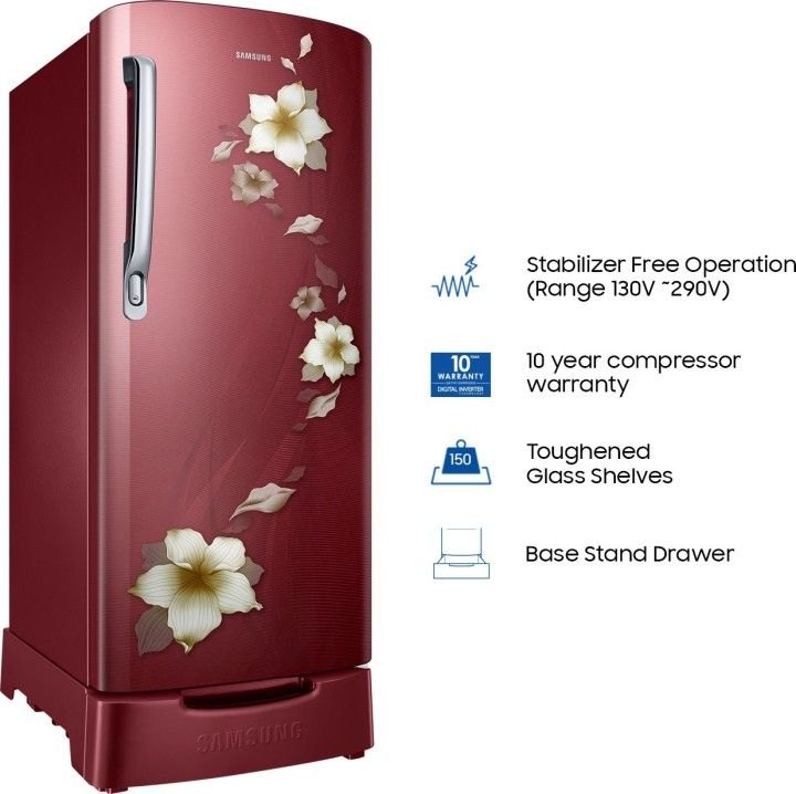 Samsung 192 L 2 Star Direct Cool Single Door Refrigerator (RR19N1822R2-HL, Star Flower Red)