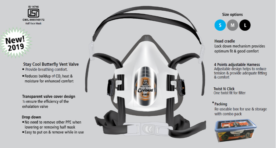 Venus Half Face Reusable Respirator, V-900