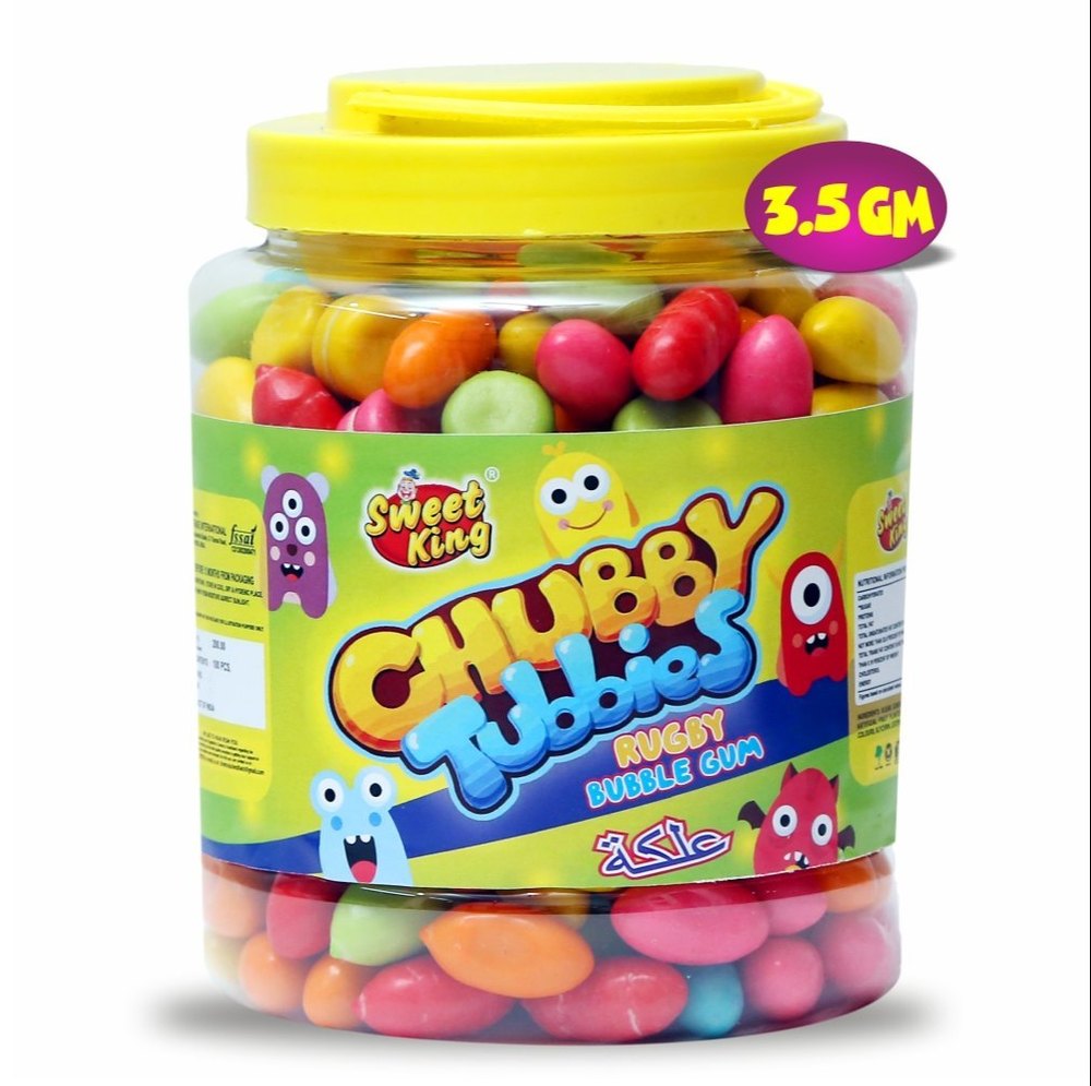 Sweet King Oval and Round Chubby Tubbies Rugby Bubble Gum, Packaging Type: Plastic Jar