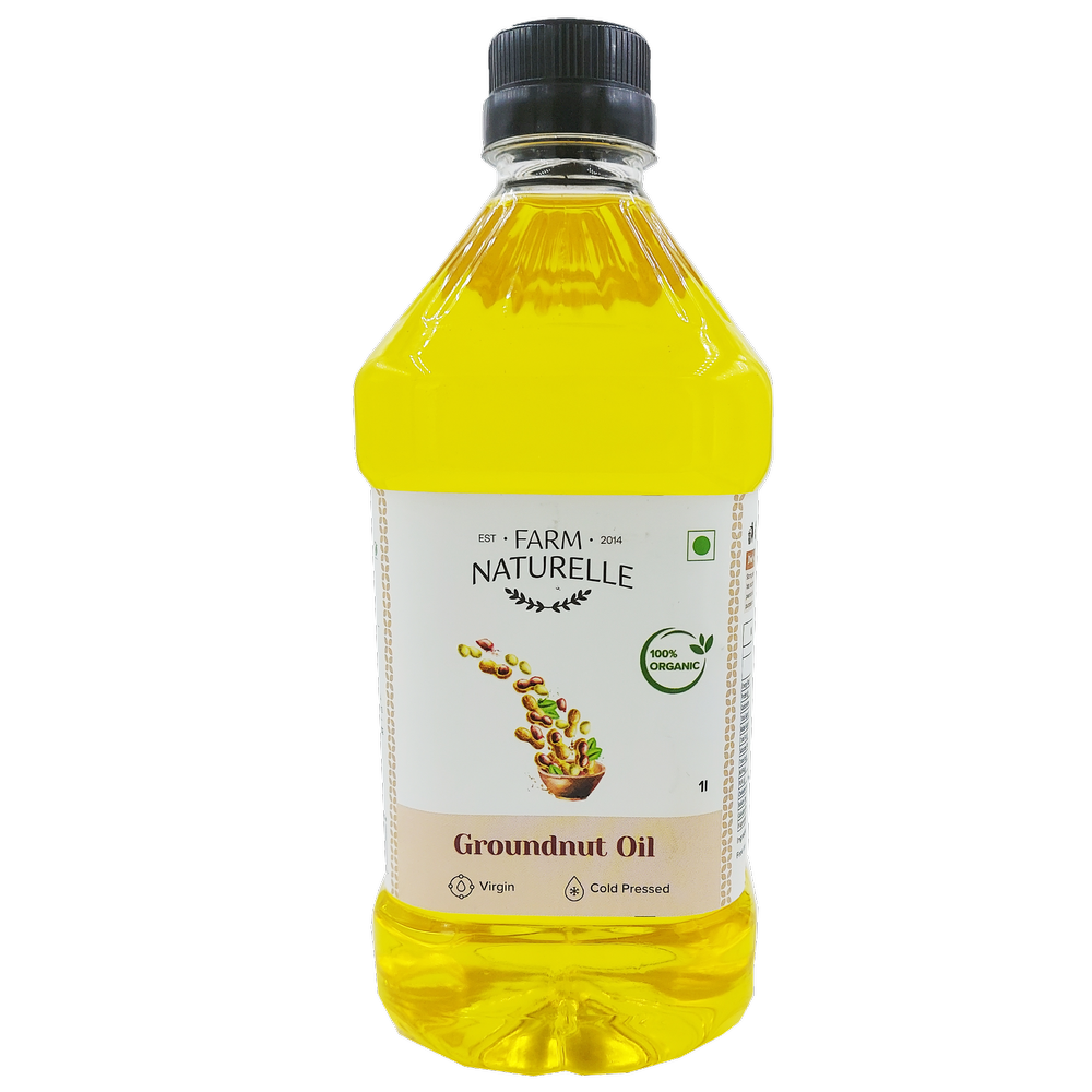 Farm Naturelle Organic Virgin Cold Pressed Kachi Ghani Groundnut Oil, 1 Litre
