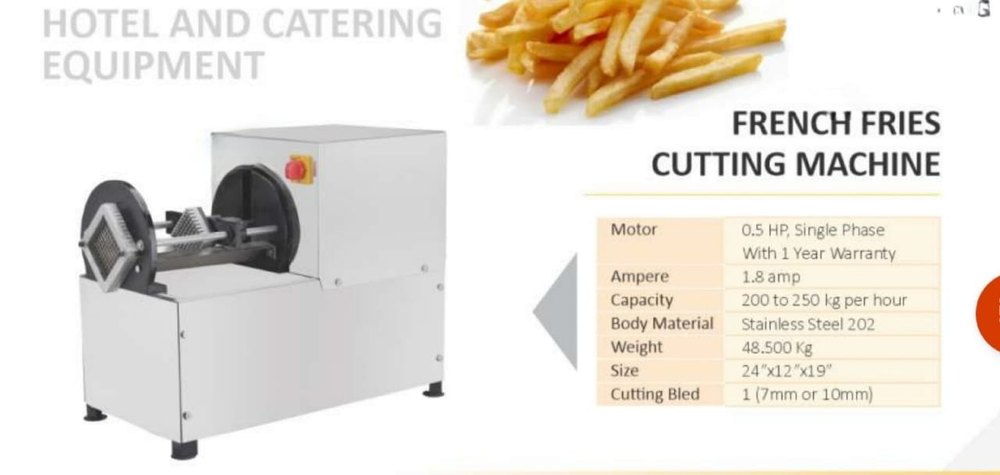 50 Hz Stainless Steel French Fries Machine, For Commercial, Capacity: 200 To 250 Kg/Hour