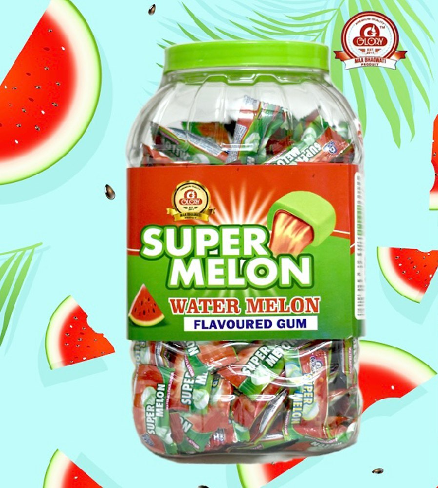 Water Lemon Round Super Melon Flavoured Gum, Packaging Type: Plastic Jar