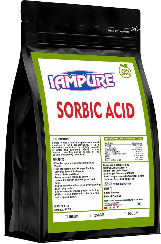 Food Grade Sorbic Acid, Purity: 100%, Packaging Type: Pouch