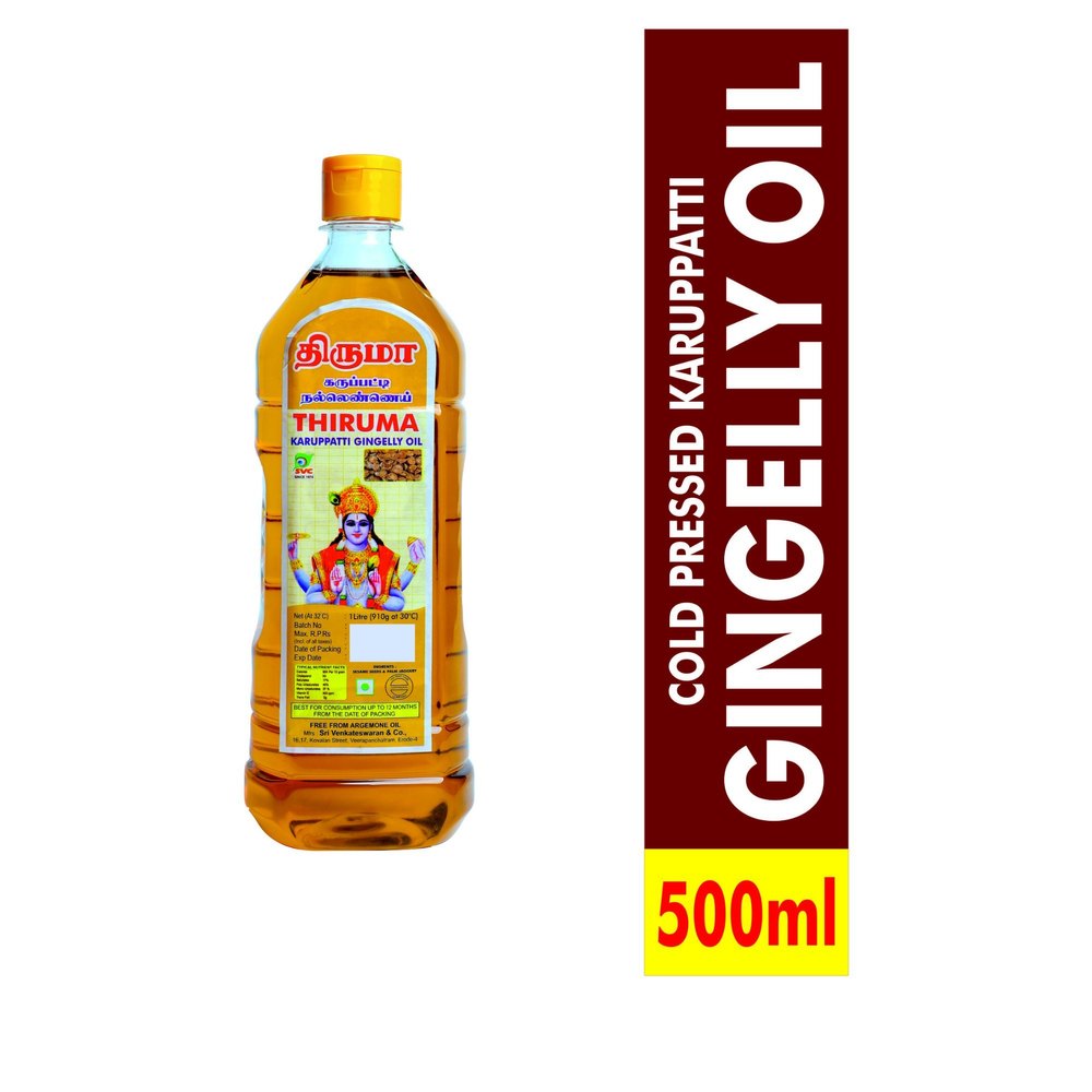 Lowers Cholesterol Cold Pressed Karuppatti (Palm Jaggery) Gingelly / Sesame Oil, Packaging Size: 500mL