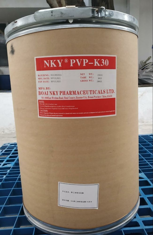 Powder PVP K-30 (Polyvinylpyrrolidone), Packaging Type: Fibre Drume, Packaging Size: 25 Kgs