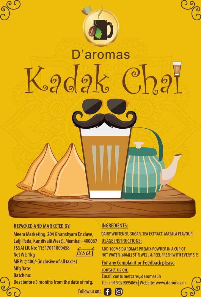 D\'aromas Processed Tea Kadak Masala Chai, Powder, 1Kg
