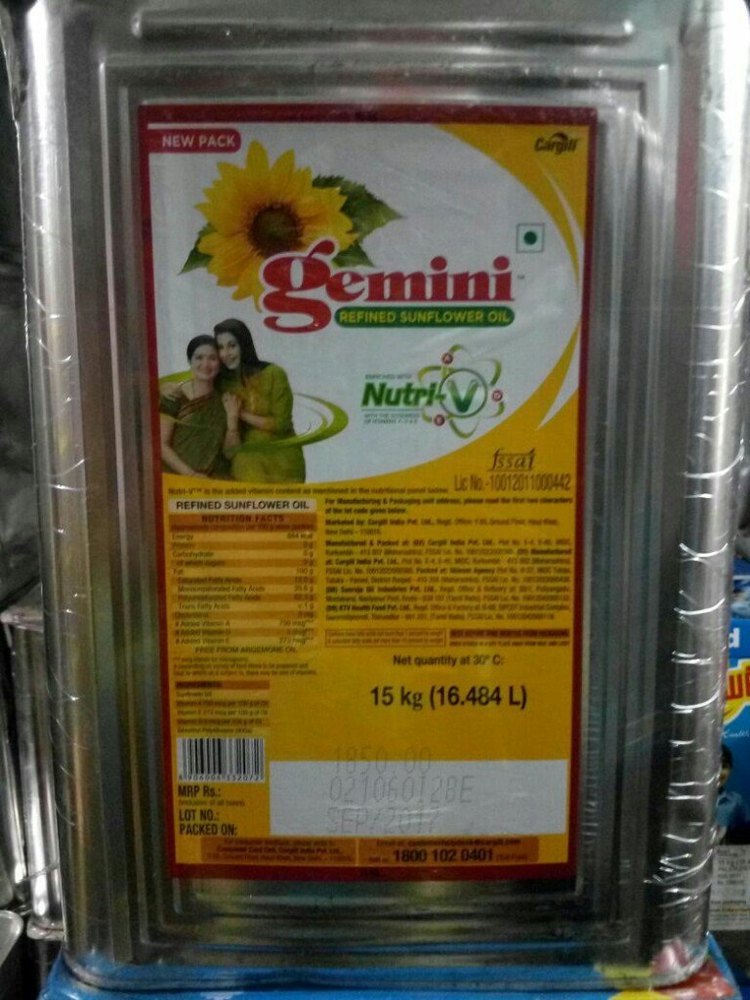 15kg Liquid Gemini Sunflower Oil 15 Ltr., Packaging Type: Pouched, Packaging Size: 1 litre