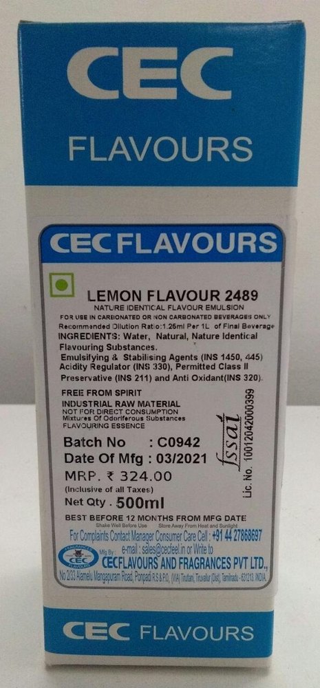 CEC Lemon Artificial Flavouring Agent, Liquid, Packaging Size: 500 ML