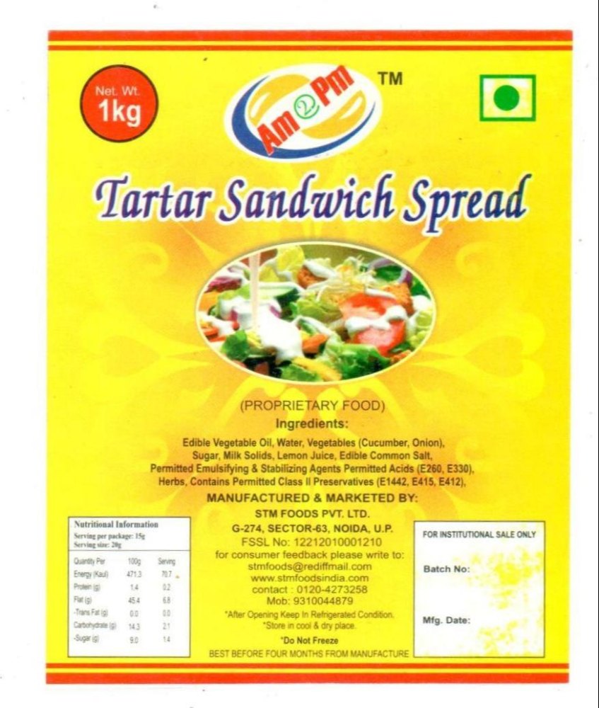 Tarttar Mayonnaise, For Sandwich, Packaging Type: 1 kg Evoh Pouch