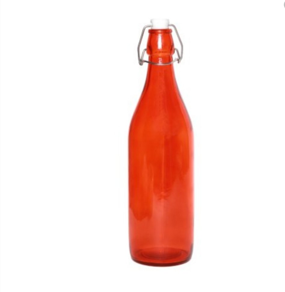 Transparent 1 Liter Glass Water Bottle, Clip Cap