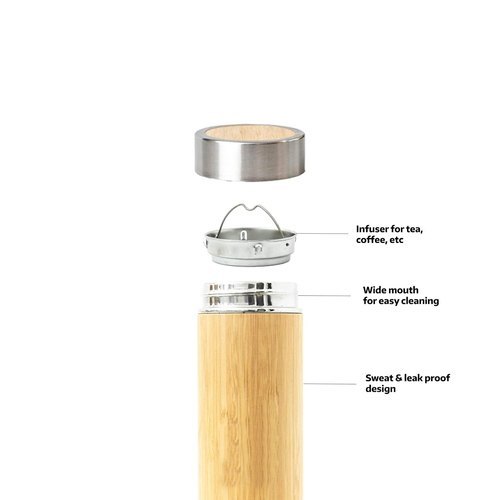 Ss 304 Steel Brown Bamboo Flask, For Office, Capacity: 450 Ml