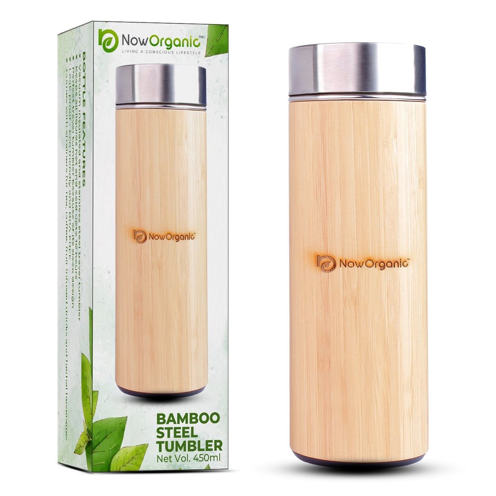 Now Organic Bamboo Insulated Stainless Steel Bottle For Drinking Water, 250 mL