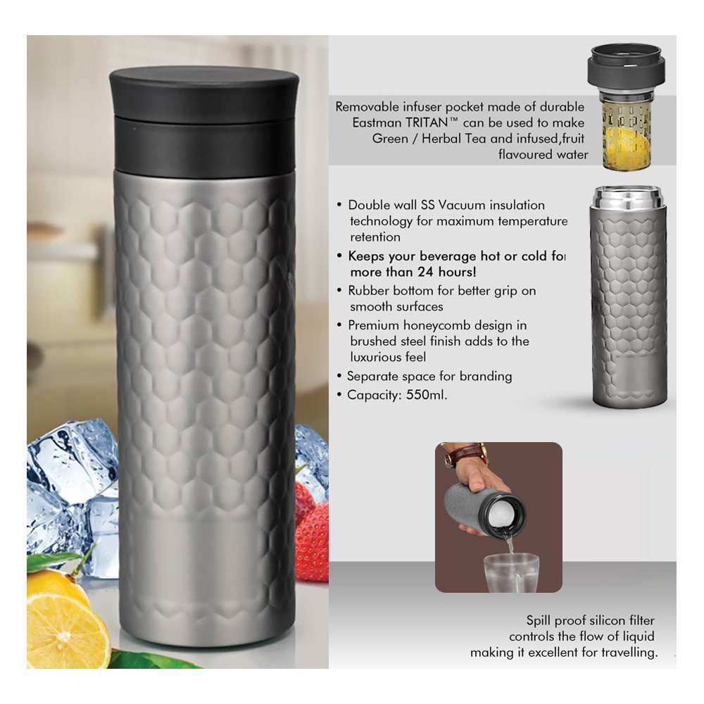 Grey SS Fruit Infuser Bottle, Capacity: 550 ML