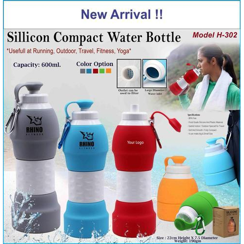 Silicon H 302 Silicone Compact Water Bottle, Capacity: 600 mL