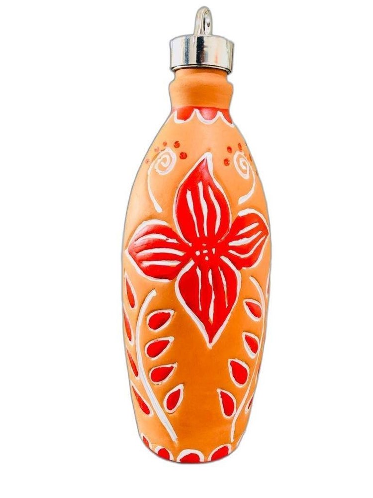 Oval Brown And Red Clay Water Bottle, Capacity: 2 L