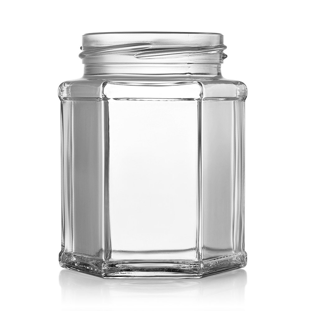 Transparent 250 Ml Hexagonal Glass Honey Jar