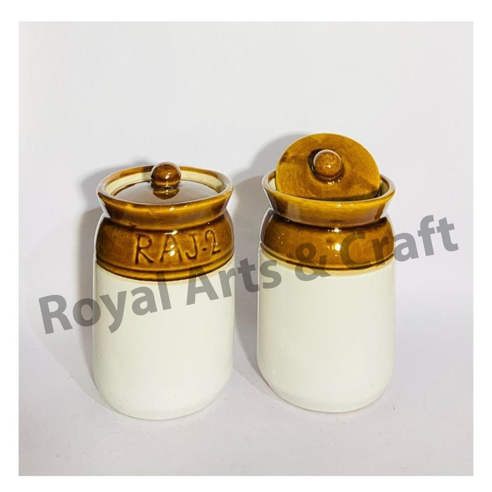 White and Brown Ceramic Pickle Jar, Capacity: 250g