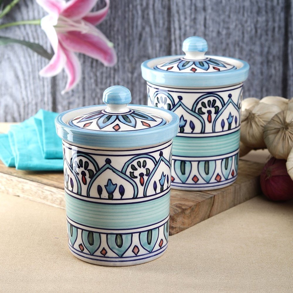 The Royal Crown Blue Ceramic 6 Inch 750 ml Jars Set of Two