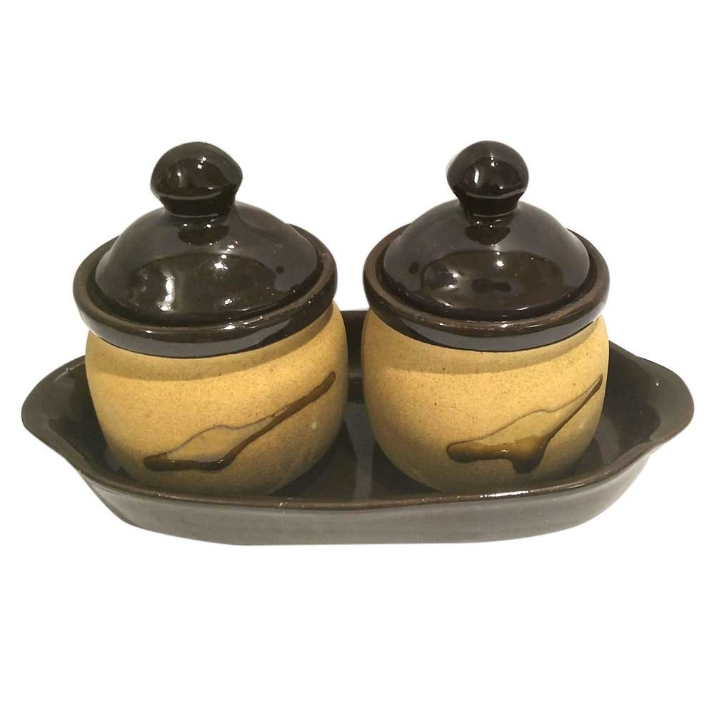 Light And Dark Brown Ceramic Pickle Jar Set
