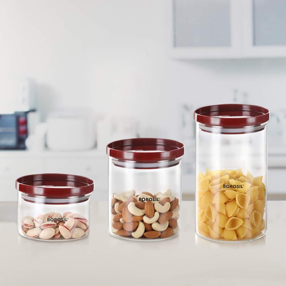 Transparent Stack N Store Jar, For Kitchen Storage, 300 Ml + 600 Ml + 900 Ml