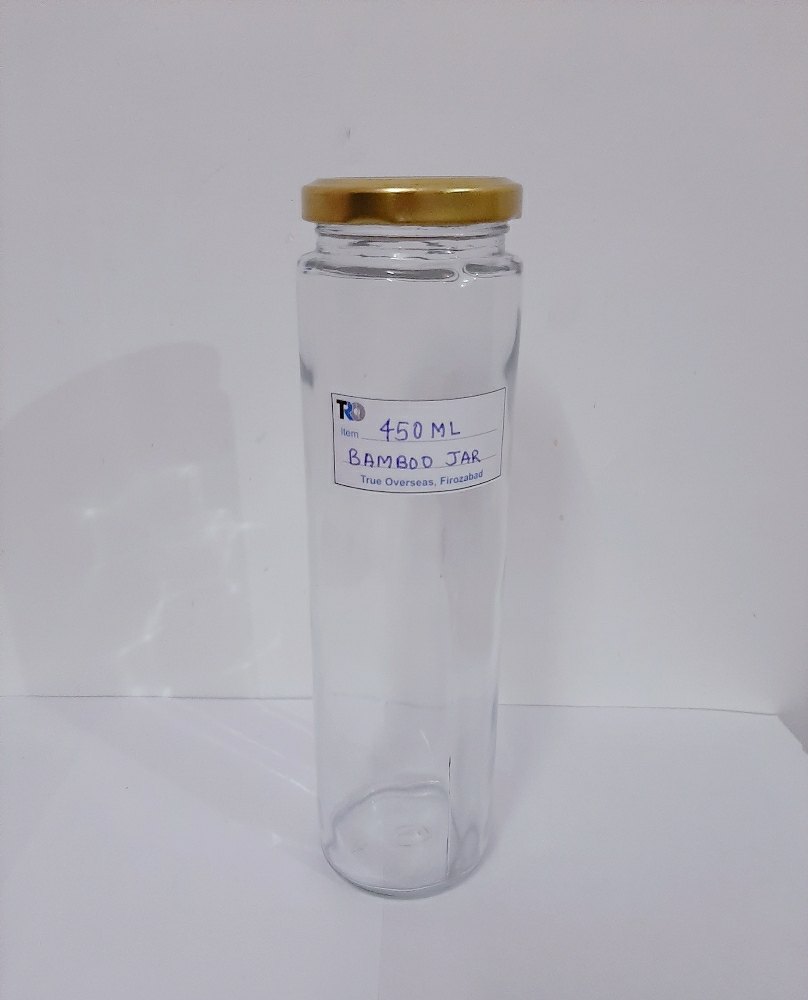 Round Lug Metal Bamboo Glass jar 450 ml