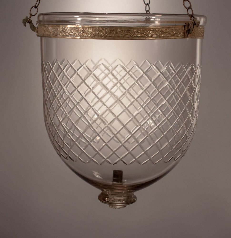 Hanging Light Pendant Diamond Cut Bell Glass Jar