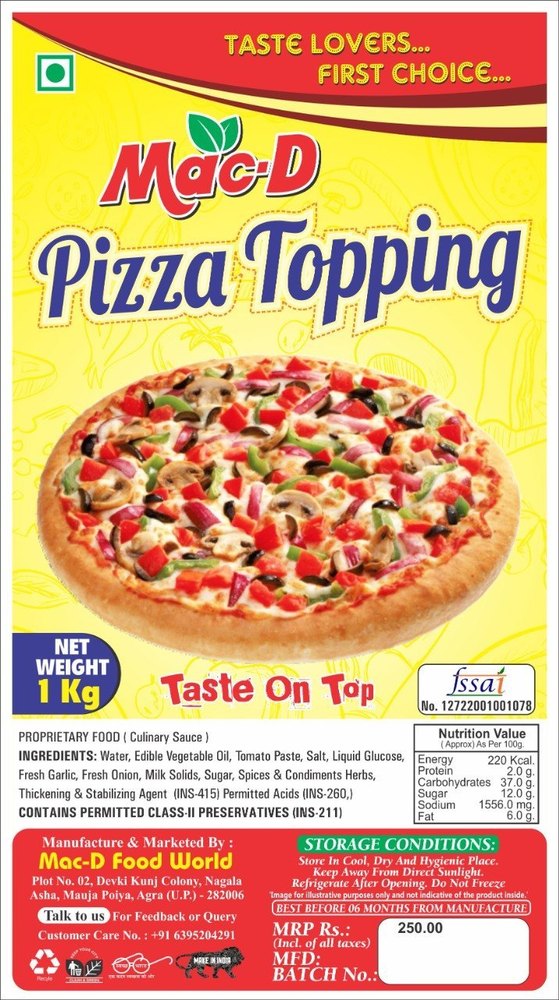 Red Pizza Topping Sauce, Packaging Type: Pouch, Packaging Size: 1 Kg