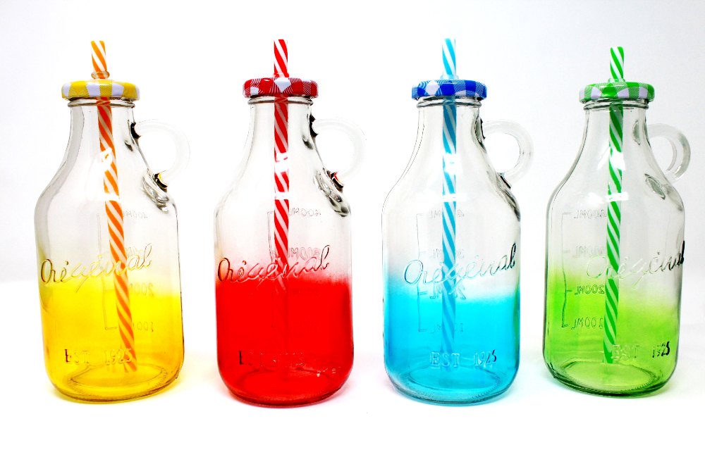 Multicolor Hkc House 400 mL Milk Bottle Shaped Mason Jar With Lid And Straw