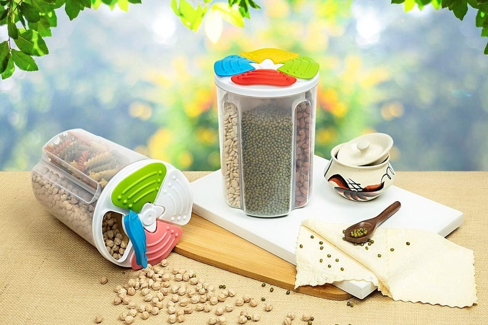 Transparent Plastic 4 Section Container, For Kitchen