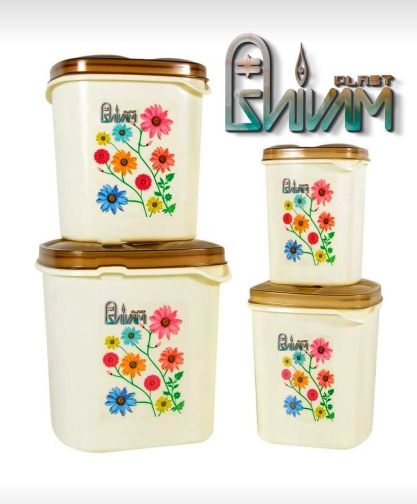 Cream And Brown Polypropylene Shivam Plastic Container Set, For Food Storage, Kitchen Storage, Capacity: 0.75 to 3 Kg