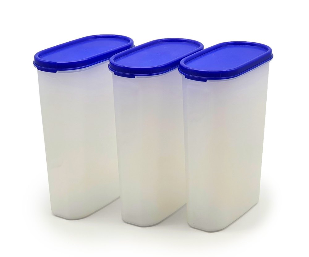 White And Blue 2400ml Plastic Oval Microwave Kitchen Container