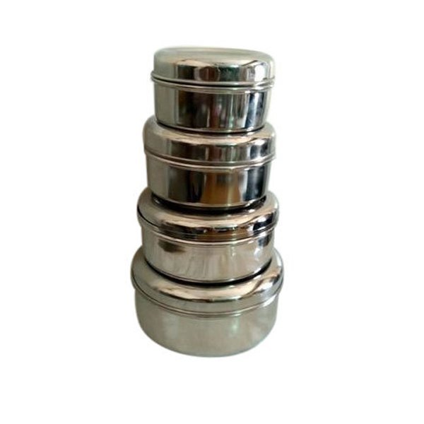 Silver Lunch Box Stainless Steel Container, Round