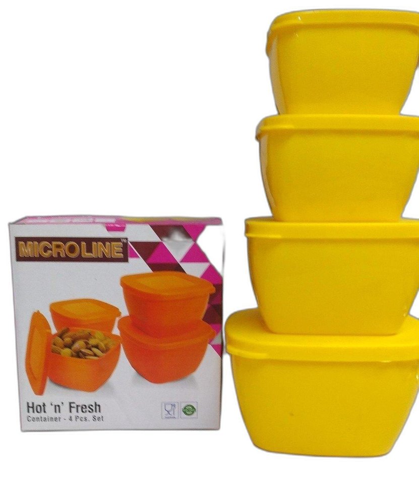 Yellow Square Microline Hot N Fresh Container- 4 Pcs Set, For Food Storage