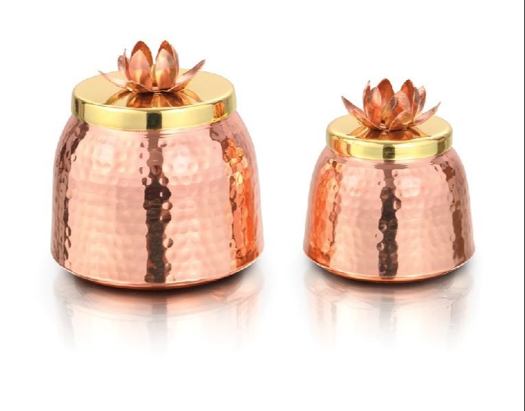 Copper & Brass Cookie Container, Round, Capacity: 300 Ml