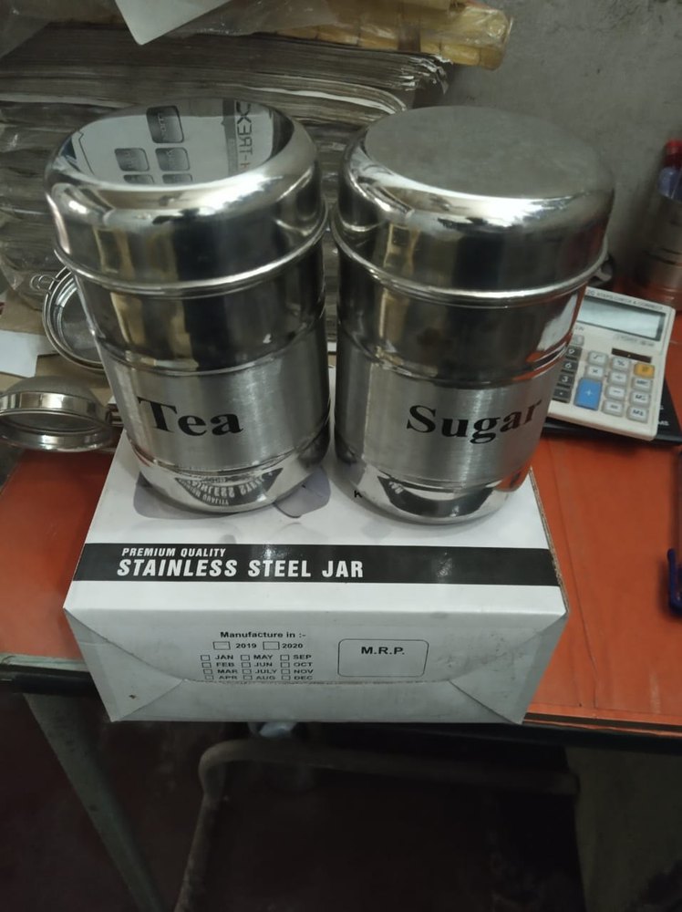Silver Stainless Steel Jar (Dabba), Capacity: 100000 Set, Size: 10 Inches