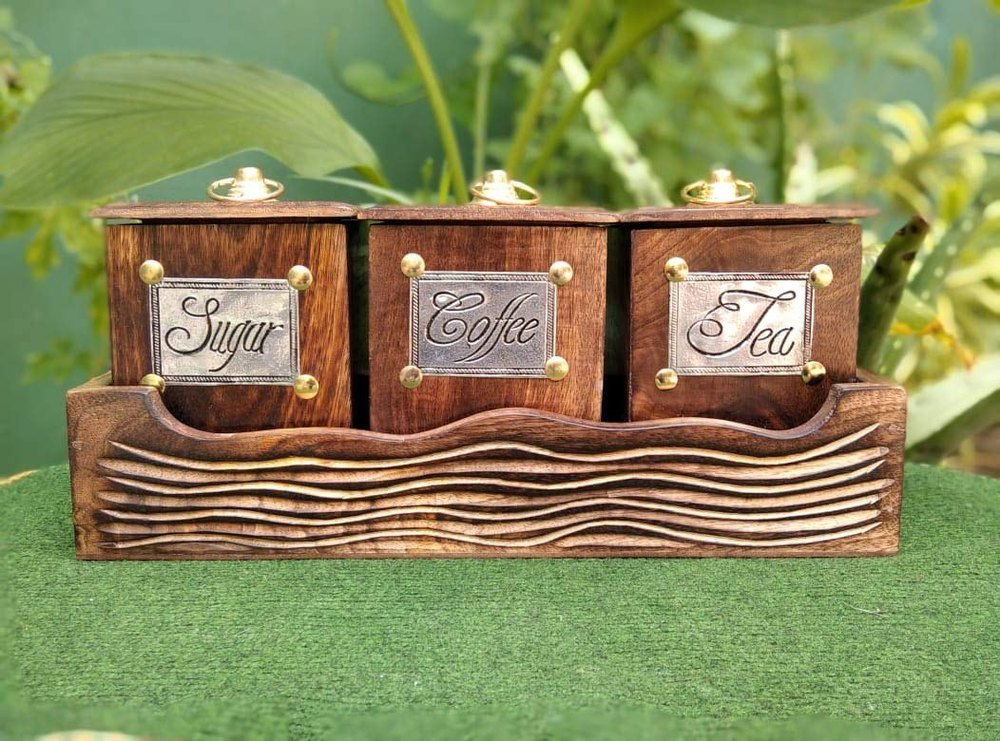 Brown Food Storage Container Wooden Tea Coffee Sugar Containers, Packaging Type: Carton Box, Capacity: 1500 ml