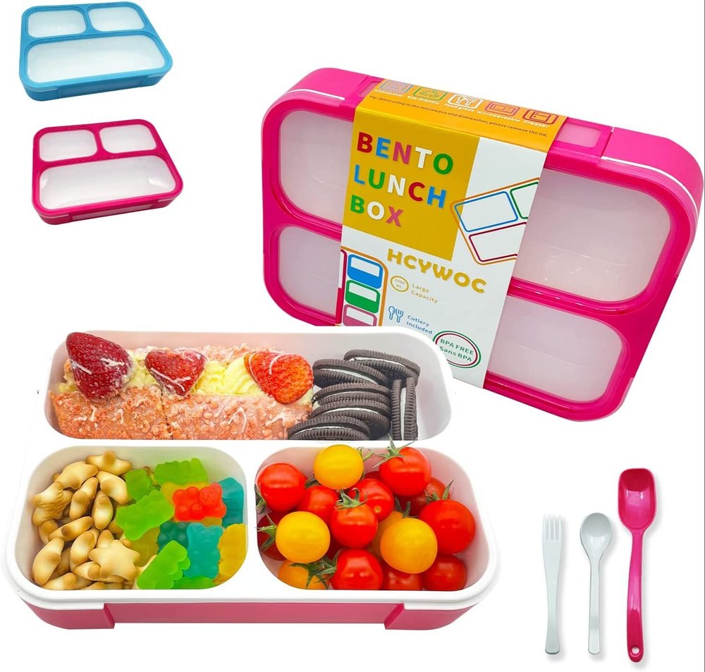 3 Compartment Leak Proof Snack Box With Spoon Bpa-Free Portion Container Dishwasher & Microwave Safe