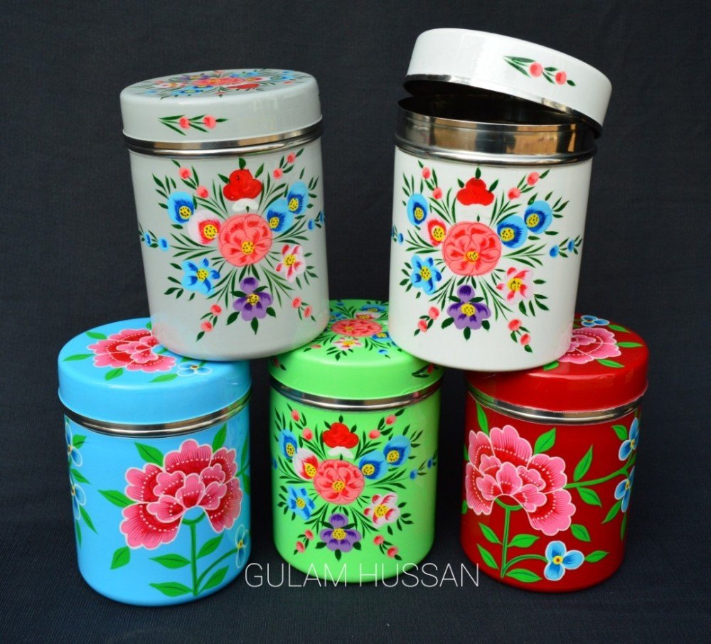 Food Storage Container Stainless Steel Hand Painted Canisters / Tins, For Home