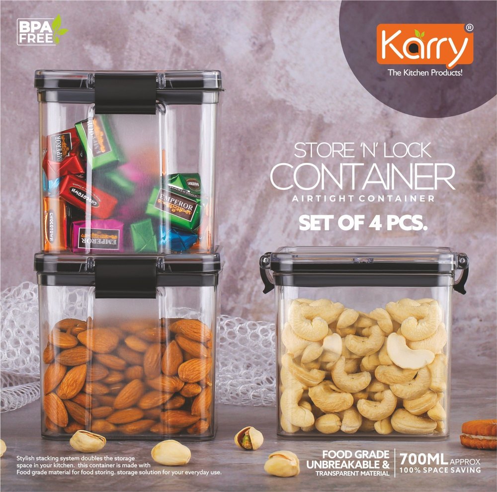 Karry Store \'N\' Lock Plastic Airtight Food Storage Container Set 700 ML