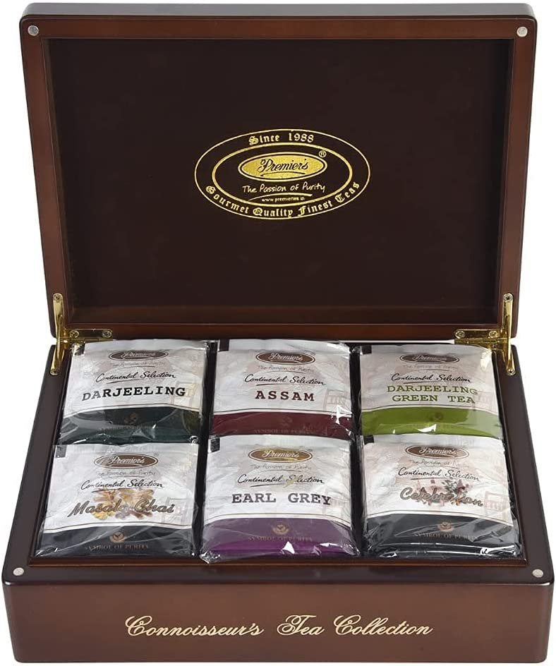 Premiers Connoisseur Collection Handcrafted Wooden Tea Gift Box 6 in 1