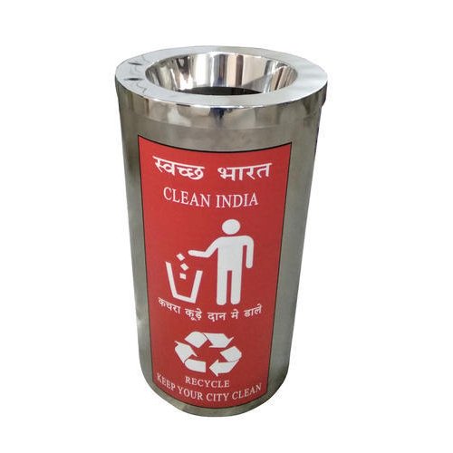 silver Cylindrical Stainless Steel Bin, Material Grade: 202-304, Capacity: 50 Ltr