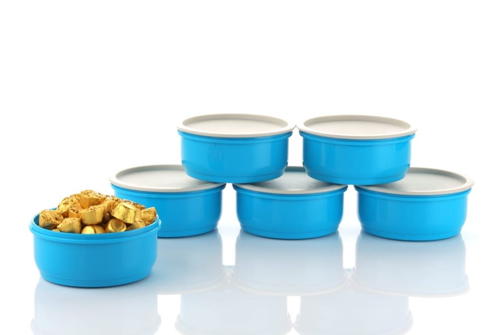 Plastic Sky Blue Round Lunch Box Set, For Kitchen, Capacity: 6 X 100 ml