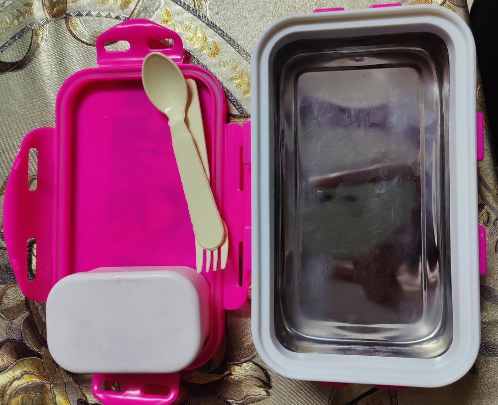 Pink Rectangular Stainless Steel Lunch Box Bento, 1 SS containers, Capacity: 800Ml