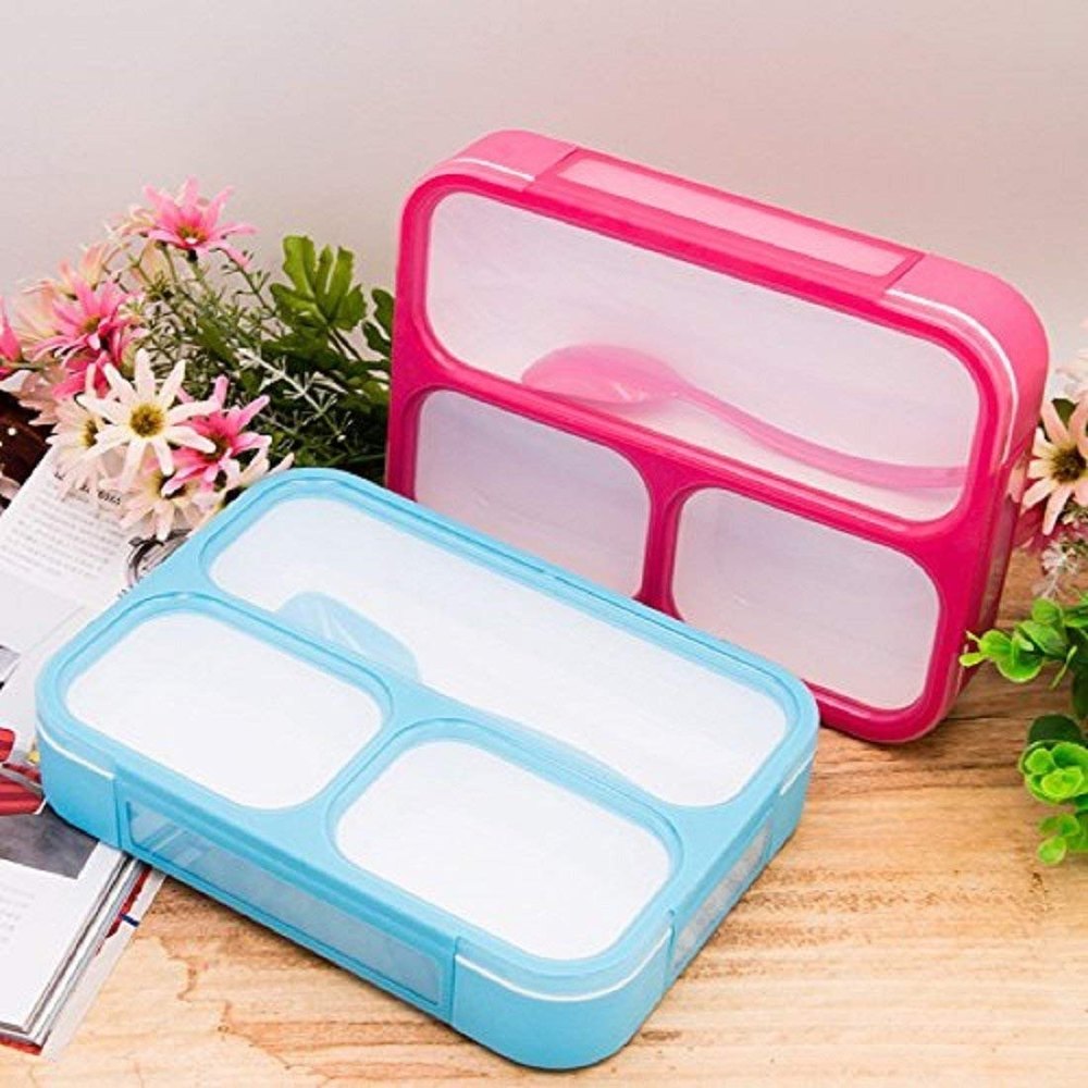 Plastic 3 Compartment Bento Lunch Box, For School