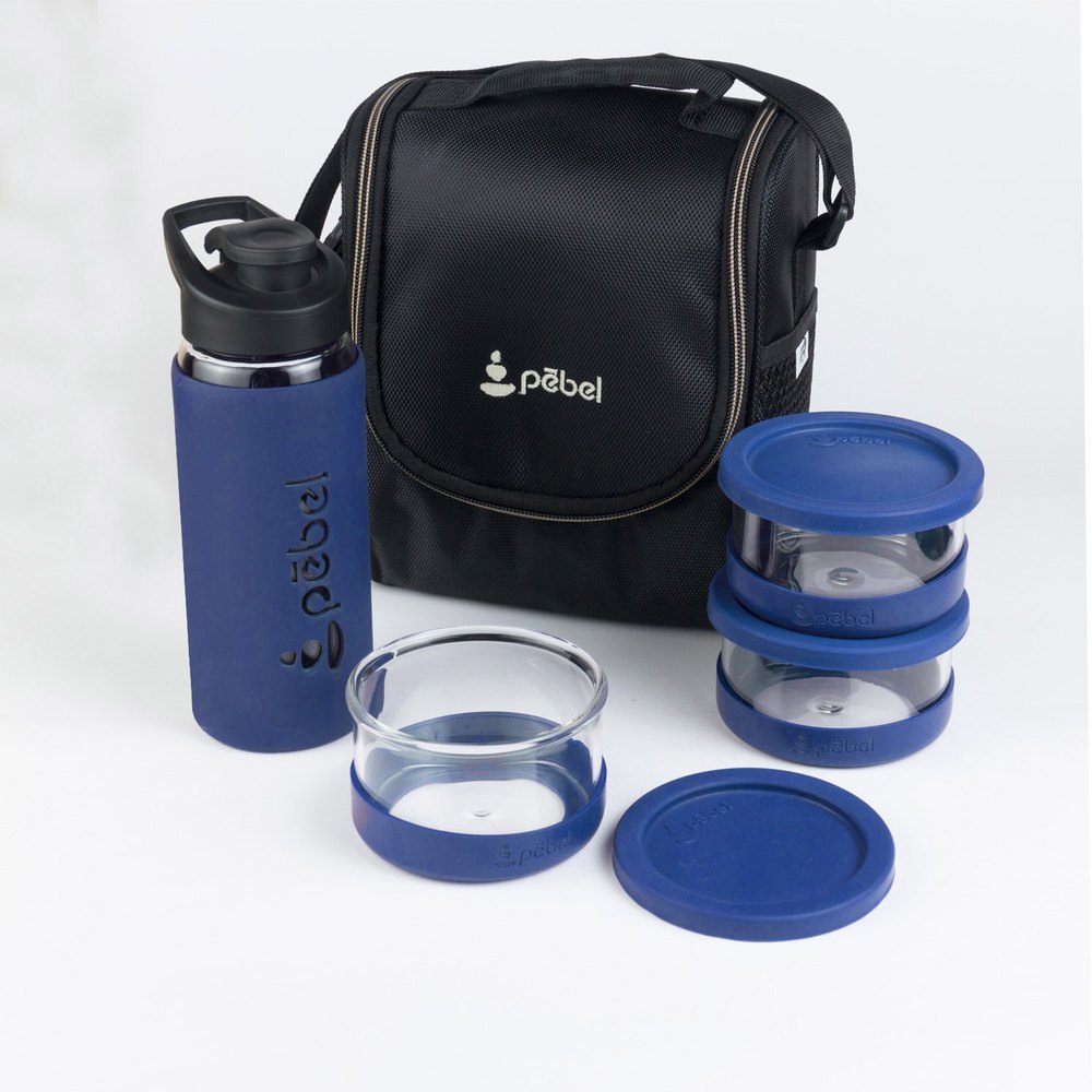 Pebel Office borosilicate glass Lunch Box & Bottle Combo Customized