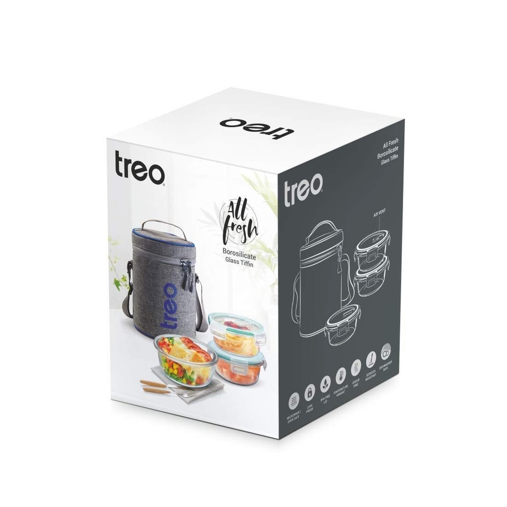 Transparent Milton Borosilicate Glass Tiffin, Capacity: 400 Ml, Size: 14 X 14 X 6.3 Cm