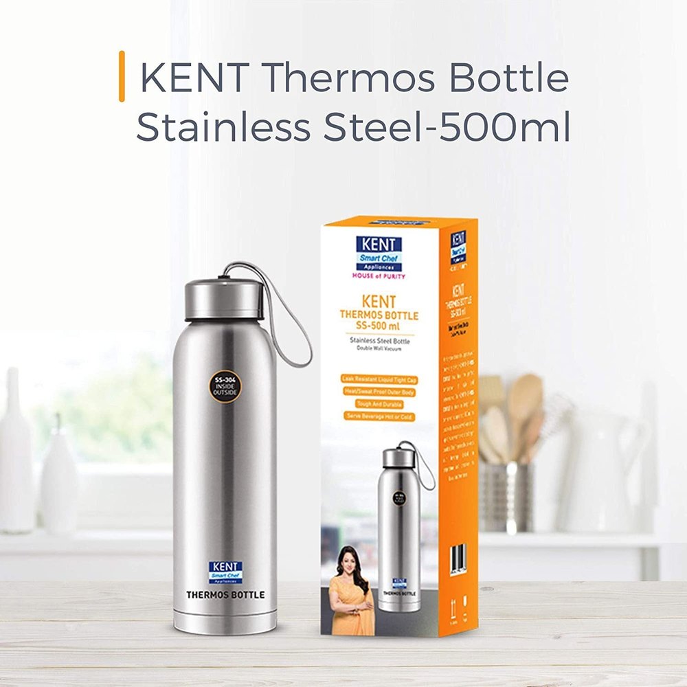 Kent Stainless Steel Thermos Bottle, 500 ml, Silver, For Home