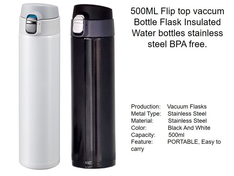 Bottle Black and White 500ml Steel Flask, For Home, Office, Round