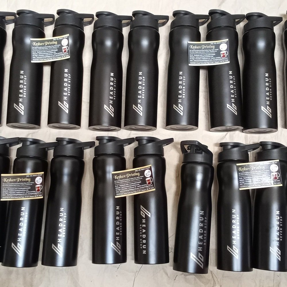 Keshav Printing Aluminium Black Laser Printed Sipper Bottles, Round, Capacity: 750 ml