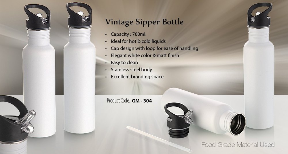 Stainless Steel White Sipper Bottle, For Office, Capacity: 700 Ml